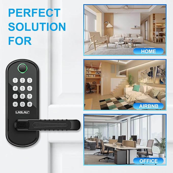 B04 Fingerprint Electronic Door Lock with Keypad and Handle – Keyless Entry Smart Door Lock, Remote APP Control, Code Unlock, Matte Black, Smart Locks for Front Door, Home, Office Use