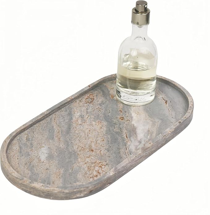 Marble Vanity Tray Organizer - 9.8"x5" Italy Natural Stone Decorative Tray，Jewelry, Perfume & Candle Display Tray，Bathroom Vanity, Dresser Top, Nightstand Decor