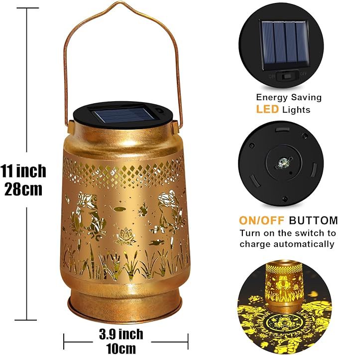 Solar Lanterns Outdoor Waterproof Hanging Solar Lights, Frog Garden Decor Birthday Gifts for Women Mom, Hanging Metal Garden Lights for Yard Patio Lawn Landscape Women Gifts Christmas Gifts