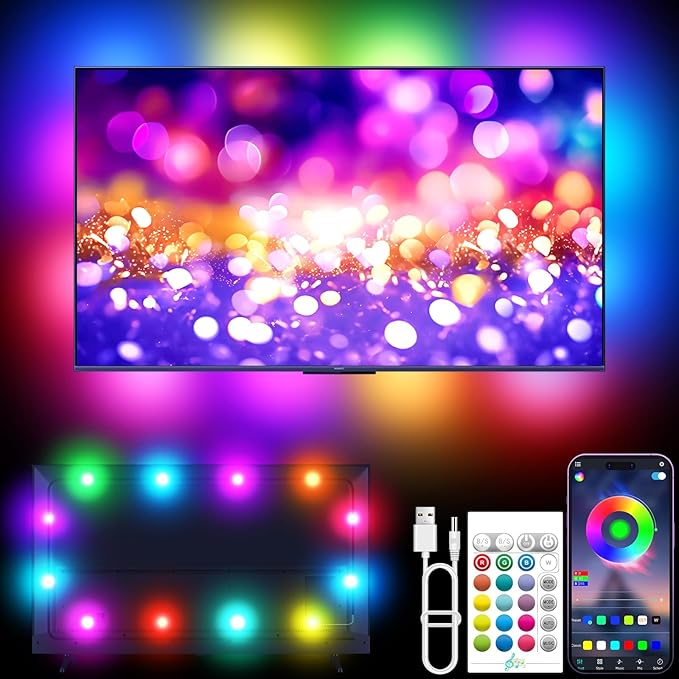 TV LED Lights, 9.8ft LED Strip Lights for 35-55 Inch TV Behind Lighting, RGB Color Changing TV Backlight with APP & Remote Control, Music Sync USB LED Light for Bedroom Gaming Room Decor
