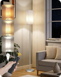 64.2''Dimmable Floor Lamp for Living Room with Remote and Foot Switch, Corner Floor Lamp for Bedroom, Includes 10W A19 Bulb, Modern Standing Tall Lamp, ETL Listed, Silver and White SCW17LD05