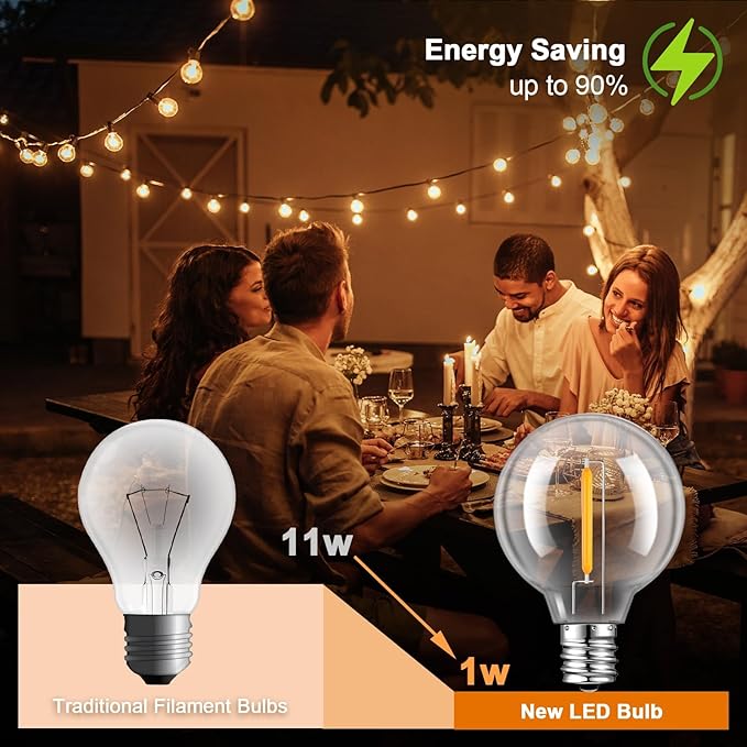 36 Pack G40 Replacement Bulbs for Outdoor String Lights, Shatterproof LED Globe Light Bulbs for Indoor Outdoor Patio Cafe Decor, E12 Screw Base, Warm White