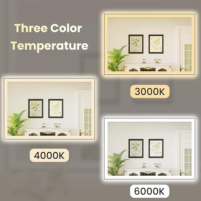 WTTY 40"X30" LED Bathroom Mirror with Black Frame, Bathroom Vanity Mirror with Lights for Wall, Front Light and Backlit, Anti-Fog, Dimmable, 3 Colors, Shatterproof, Memory, Horizontal/Vertical