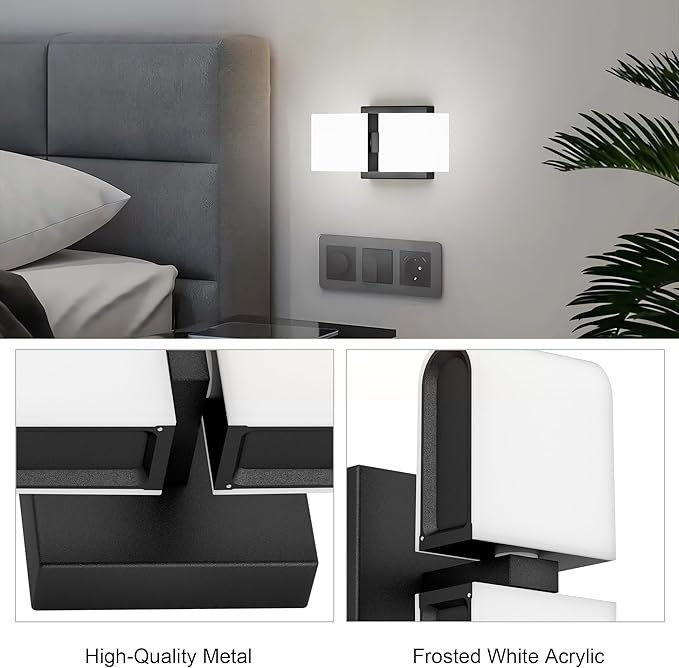 Aipsun Black Wall Sconces Hardwired Modern LED Sconces Wall Lighting Indoor Wall Sconce for Living Room Hallway 6000K White Light