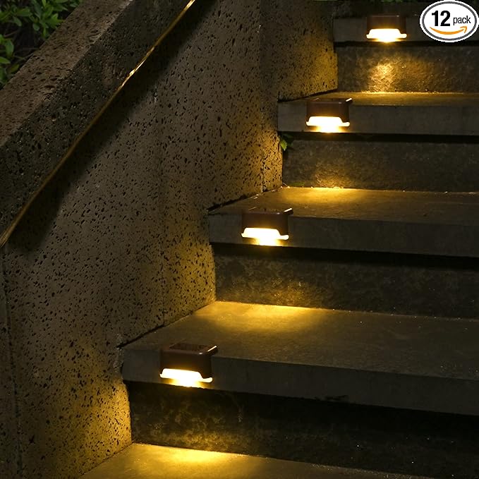 SOLPEX Solar Deck Lights 12 Pack, Waterproof Led Lights for Outdoor Stairs, Step, Fence, Yard, Patio, and Pathway(Warm White)