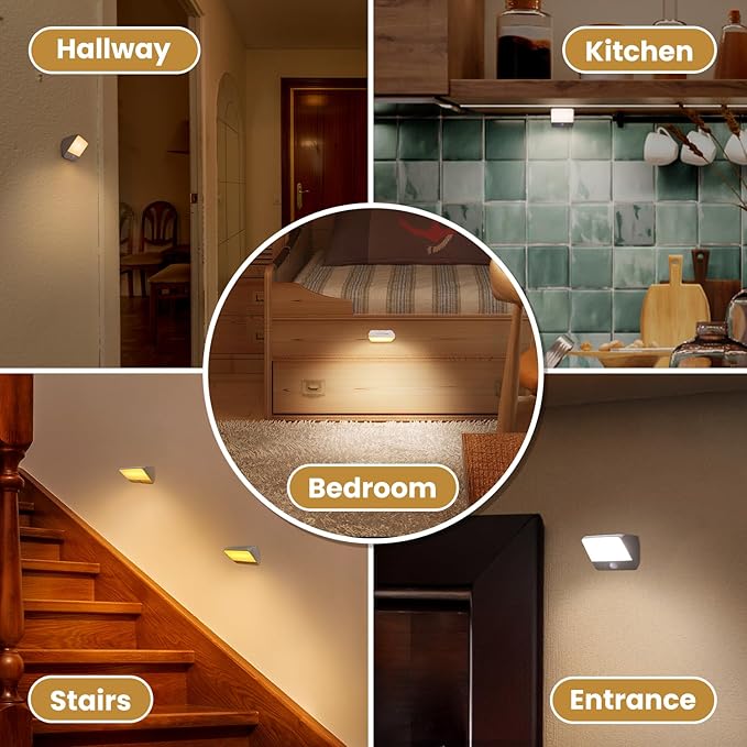 Motion Sensor Light Indoor Rechargeable, Battery Night Light 2000mAh, Motion Activated Night Lights Stick on 2 Pack, Dimmable Stair Lights for Bathroom, Hallway, Kitchen, Traveling, Cabinet