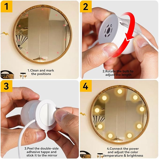 LED Vanity Lights for Mirror, Consciot Hollywood Style with 10 Dimmable Bulbs, Adjustable Color & Brightness, USB Cable, Stick on for Makeup Table Dressing Room Mirror