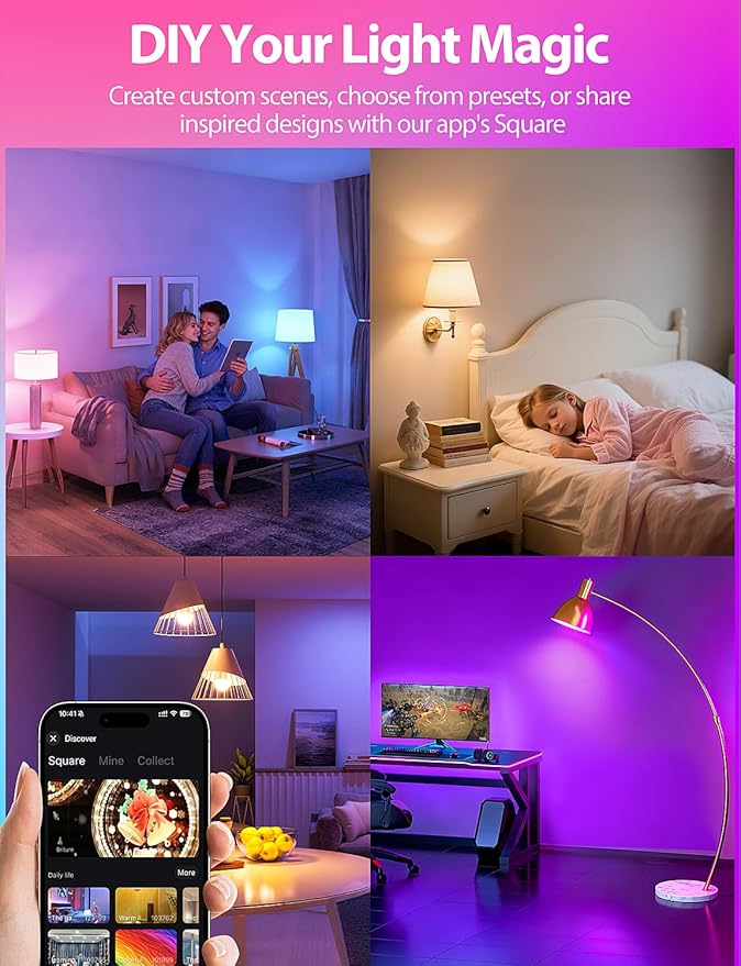 LED Smart Light Bulbs, Color Changing Light Bulb 9W, Compatible with Alexa & Google Assistant, 2.4GHz Bluetooth WiFi Light Bulbs, 16 Million Colors RGBTW A19 60W Equivalent Bulb, 800LM, 1 Pack