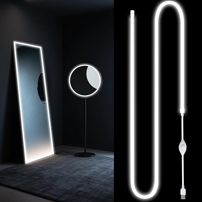 Vanity Mirror Lights, 13FT White LED Light Strip with Button Control & Dimming, USB Powered Makeup Lighting for Vanity Table, Bathroom & Bedroom Mirror Lights Stick on(Mirror Not Included)