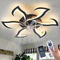 Modern Ceiling Fan with Light and Remote, Low Profile Ceiling Fans with Lights, 32 Inch Black Flush Mount Ceiling Fan with 3 Light Color 6 Speeds, Fandelier Ceiling Fans for Kitchen Bedroom