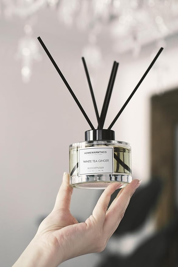 White Tea Reed Diffuser Set (5.63 oz) - Luxury Fragrance Stick Reed Diffusers for Kichen, Home, Office & Bathroom Shelf Decor, Long-Lasting Scent Sticks Diffuser with Non-Toxic Oils, Idea