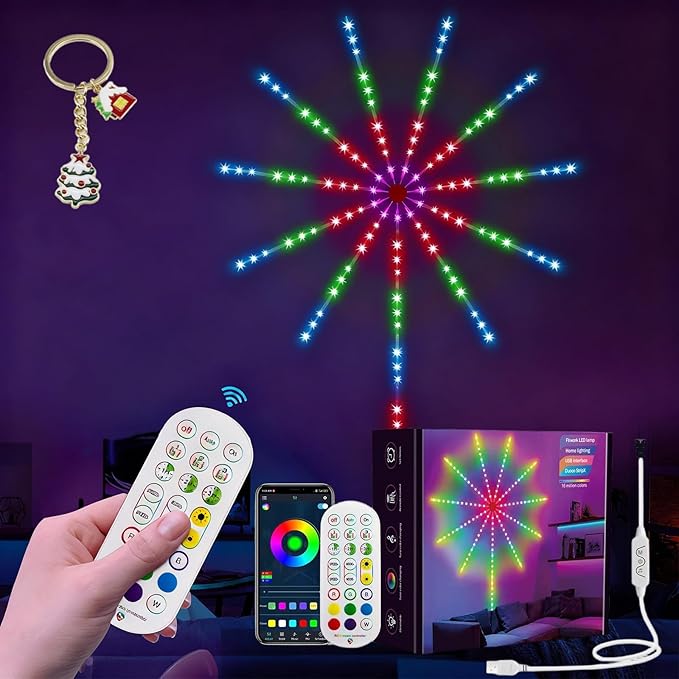 WiFi Bluetooth Smart Fireworks LED Light, Dream Colors LED Firework Lights Indoor with 16 Colors & 10 Lighting Modes, App and Remote Control, for Room, Party, Christmas, Festival Decor (20inchs)