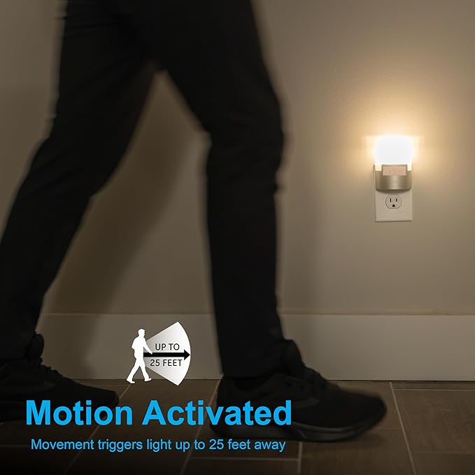 GE LED Motion Sensor Night Light, Plug into wall, 40 Lumens, Soft White, UL-Certified, Energy Efficient, Ideal Nightlight for Bedroom, Bathroom, Kitchen, Hallway, 46633, Silver, 2 Pack
