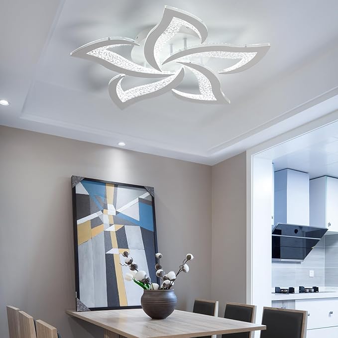 Garwarm Modern Ceiling Light,23.6” Dimmable LED Chandelier Flush Mount,Remote Control Acrylic Flower Celing Lamp Fixture for Living Room Dining Room Bedroom Hallway 45W White