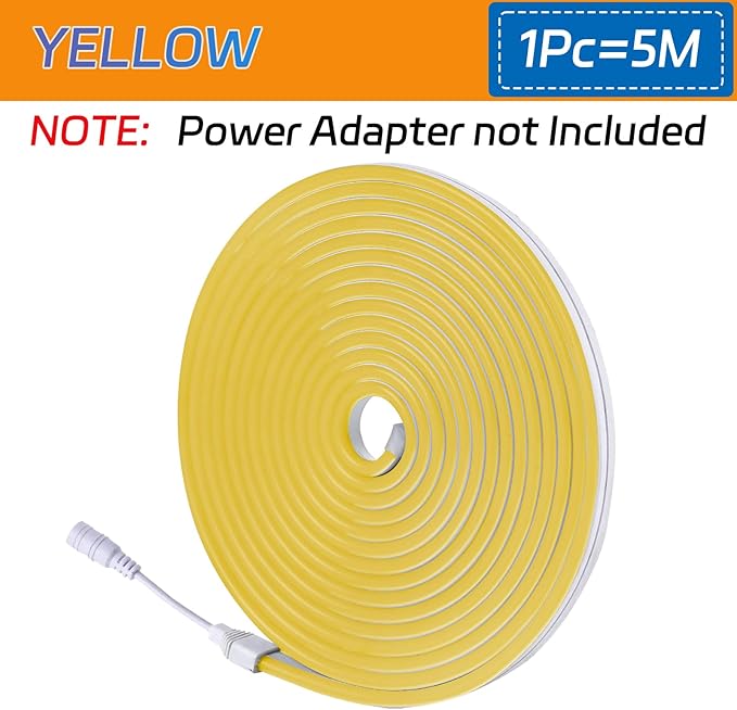 Neon Light Strip 16.4FT/5M- Bright, Non-Glaring & Waterproof Neon Rope Lights for Indoor & Outdoor Decor,【No Power Adapter】 Yellow,neon led Strip Lights