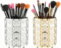LUGUNU Makeup Brush Holder with Golden Silver Crystal Bling – Elegant Vanity Organizer for Brushes, Pens & Pencils, Ideal for Bathroom or Office Countertop(2Pack)