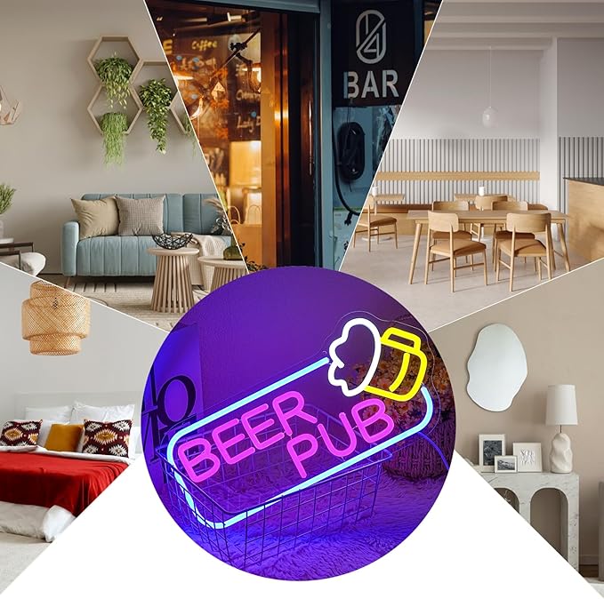 Beer Pub Neon Sign for Wall Decor,Dimmable Bar Neon Light,USB Powered Beer Led Light Up Sign for Man Cave,Home Bar,Store,Cafe,Pub,Club Party
