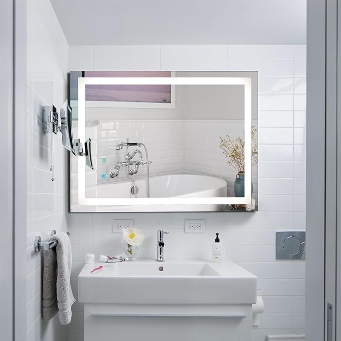 LED Vanity Mirror with Light, 24 x 32 Inch Smart Dimmable Dressing Mirror, Anti-Fog Mirror with CRI 95+ LED, Smart Touch Button, 3 Colors Lights for Wall, Bathroom, Living Room