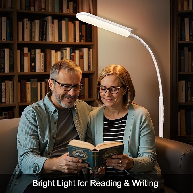 FRIDEKO HOME LED Floor Lamp with Remote, Dimmable Bright Reading Lamp for Crafts, Painting, Office & Bedroom, Adjustable Gooseneck Standing Light, 4 Color Temperatures, 1800LM, Touch Control, White
