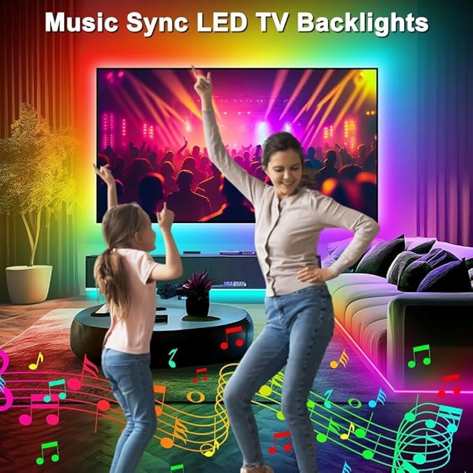 PSTAR TV LED Backlight,9.84ft Music Sync RGB Backlight with Remote & App Control, USB Powered for 32-45 Inch TVs, Computer, Bedroom, Gaming Setup, Home Cinema