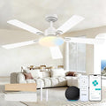 Amico Ceiling Fans with Lights, 52 inch Smart Ceiling Fan with Remote/APP/Alexa Control, Downrod Mount, Reversible DC Motor, 5 Blades, 6 Speeds, 3CCT, Dimmable, Noiseless, Bedroom, Living Room, White