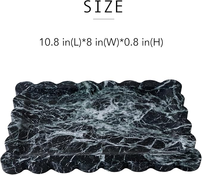 Real Luxurious Natural Scalloped Marble Tray - 10.8"x8" Verde Green Marble Vanity Tray for Bathroom Kitchen Counter - Catch All Tray for Nightstand and Home Décor