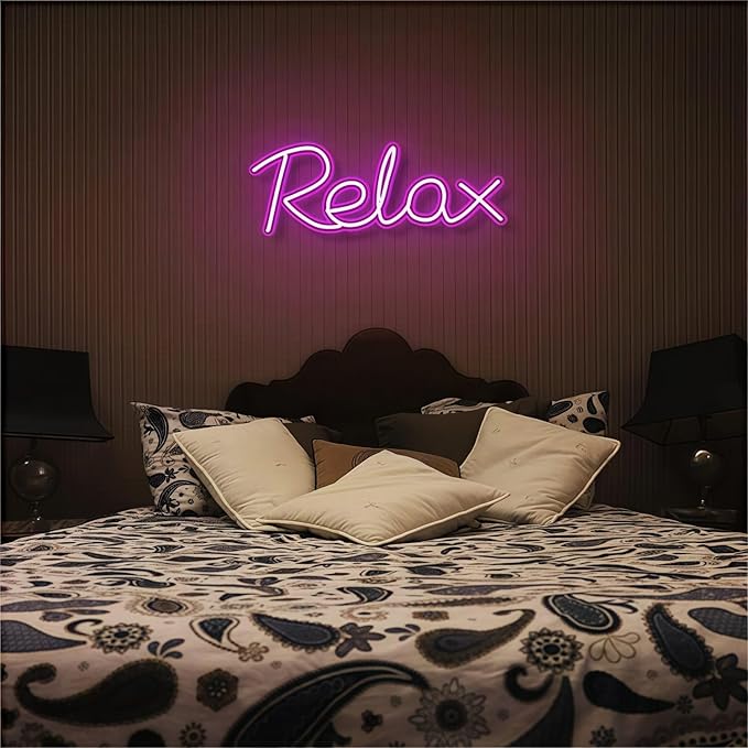 Relax LED Neon Signs for Wall Decor Neon Wall Art Acrylic LED Lights with Hanging Chain Light Up for Bedroom Decor Graduation Bar Pub Wedding Party 5V USB Powered Dimmable