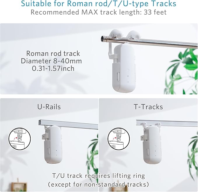 Automatic Curtain Opener Smart Electric: Remote Control Motorized Curtain Robot for Bedroom Living Room Window - No WiFi Needed - 20KG Load/ 6-Month Battery for Home/Office/Nursery
