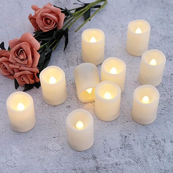 DRomance Flameless Flickering LED Votive Candles with Remote, Battery Operated TeaLights Battery Included,Warm White Light 1.5 x 2 inch Set of 10 for Christmas Decoration