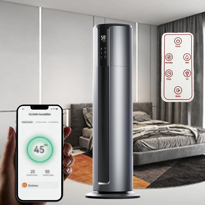 Ultrasonic Large Room Humidifier 9L - 645 Sq Ft Coverage, Smart App & Remote, HD Humidity Indicator, Tap Water Use for Office & Living Room