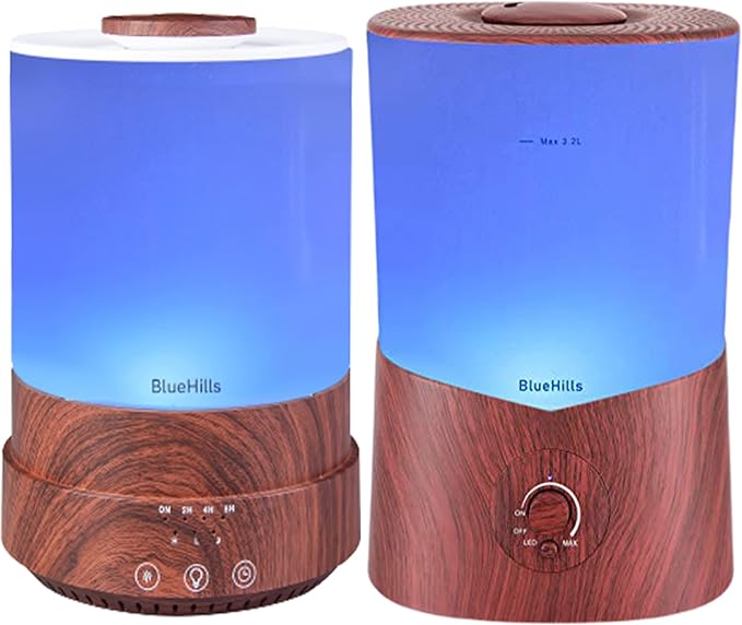 BlueHills Premium Set of Two Large 2500 ML and 3000 ML XL Essential Oil Diffusers Humidifier Combo for Large Room Home with Décor LED Lights Great Gift – Value Pack of Dark Wood Grain.