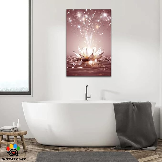 Zen White Lotus Flower Canvas Wall Art, Water Lily Bloom Picture, Lotus Flower Canvas Art Print, Calm Relax Poster, Meditation Spiritual Zen Flower Print for Yoga Spa Spiritual Room 28x40 inch