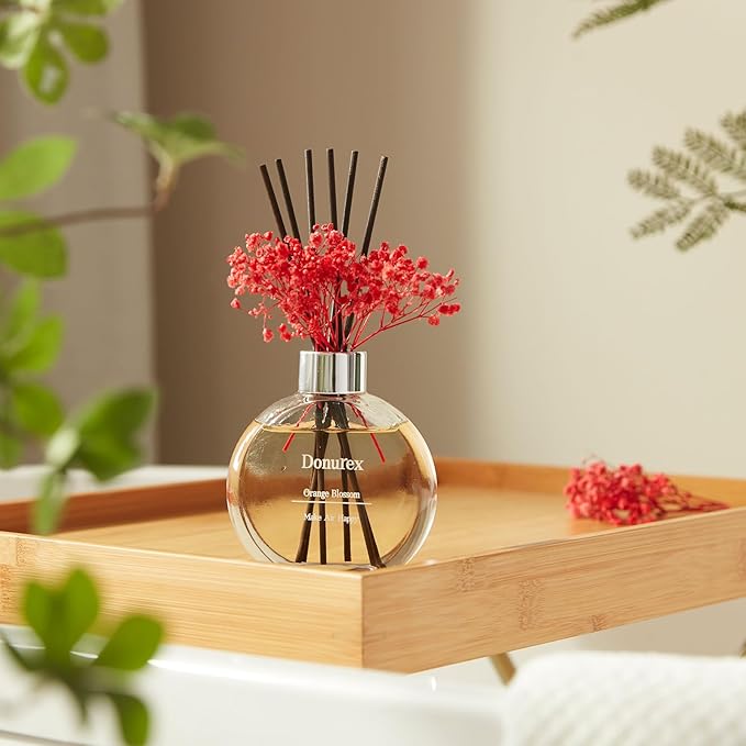Flower Reed Diffuser Set 5.07oz Orange Blossom Scent Diffuser with Sticks Home Fragrance Reed Diffuser for Bathroom Shelf Decor