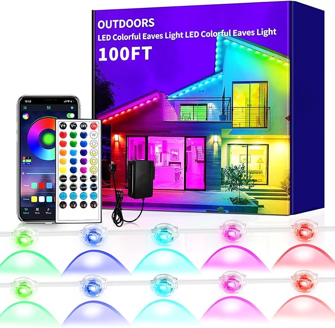100ft Permanent Outdoor Light,RGB Eaves Lights with App Control Remote,DIY IP67 Waterproof led Lights,Outside Light for House,Halloween,Roof,Garden,Christmas Decorations