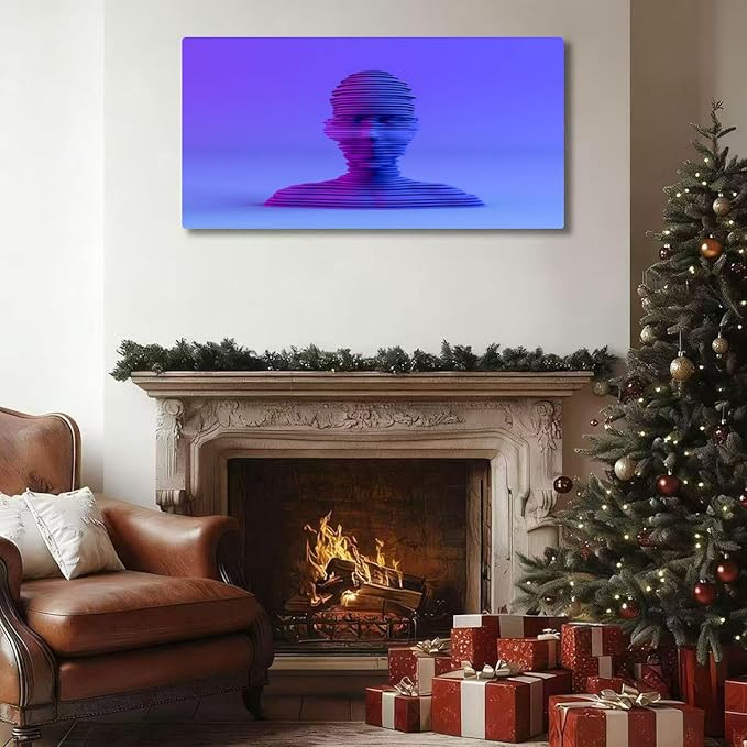 Wibinuki Wall Art Wall Decor Wall Paintings D Layered Shape Cyborg Head on Neon Colored for Living Room Bedroom Bathroom Home Decor Can Be Hung Directly 20"x 40"