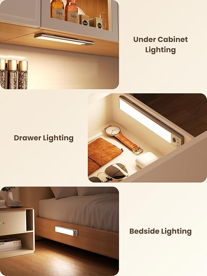 9 inch Under Cabinet Lighting, Cordless USB Rechargeable Motion Sensor Closet Light Indoor, Magnetic Adhesive LED Lights, Peel and Stick Light Bar for Counter, Shelf, Stairs, Pantry (1 Pack)