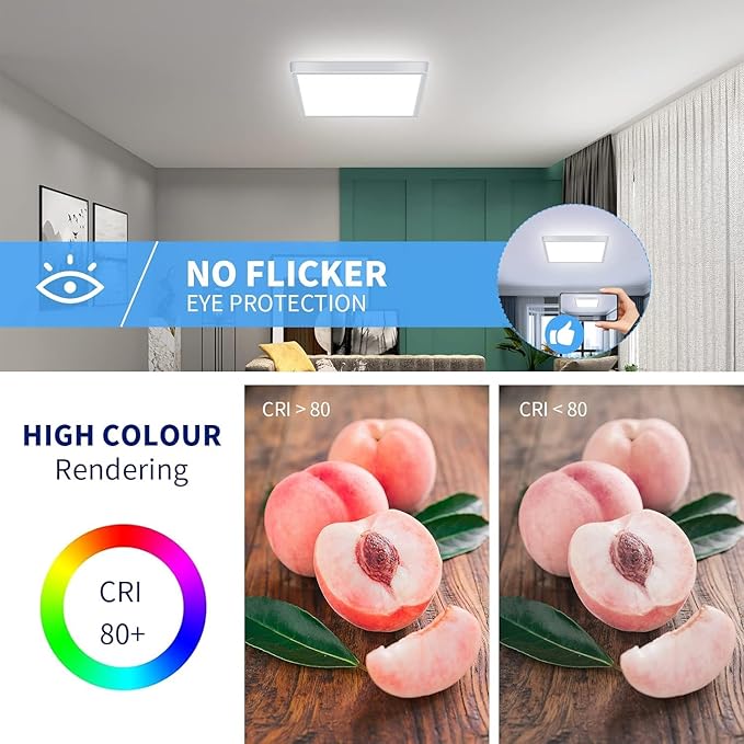 DELIPOP 4 Pack Flush Mount Ceiling Light, 12 Inch 24W Ultra Thin Square LED Ceiling Light, 6500K Cool White Low Profile Light Fixture for Living Room Bedroom Bathroom Kitchen Dining Room Corridor