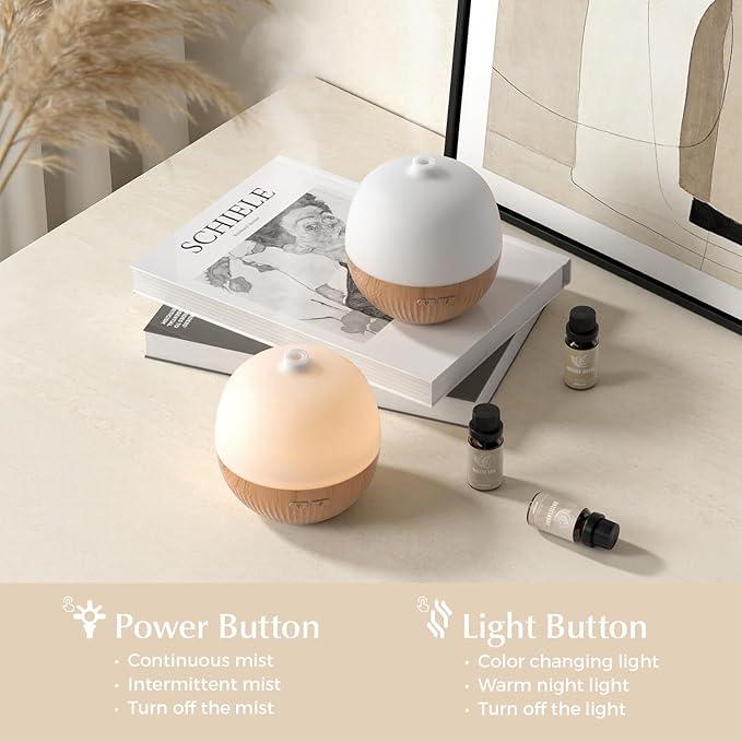ARVIDSSON Essential Oil Diffuser, 100ml Small Aromatherapy Diffuser with Mood Light, Ultrasonic Oil Diffusers for Home, Mini Diffuser for Essential Oils, Gift for Women (Pack of 2)