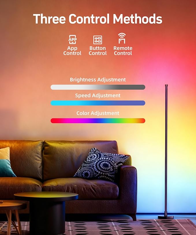 Smart RGB LED Corner Floor Lamp, Standing Lamp with Music Sync and 16M+ DIY Colors, Remote & App Control, Color Changing Ambient Lighting, Floor Lamps for Living Room, Bedroom and Party(2 Pack)