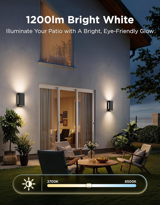 Govee Outdoor UpDown Wall Light, 1 Pack, 1200LM RGBICWW Smart Porch Lights Outdoor with 64 Scene Modes, IP66 Waterproof Wall Sconce for Outdoor Decor, Works with Alexa, Google Assistant and Matter