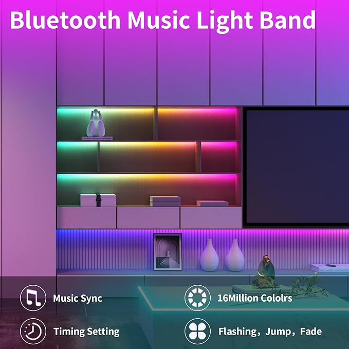 KSIPZE Led Lights for Bedroom 50ft Led Strip Lights with Remote RGB Color Changing Music Sync Smart App Control for Room Bedroom Lighting Flexible Home Décor