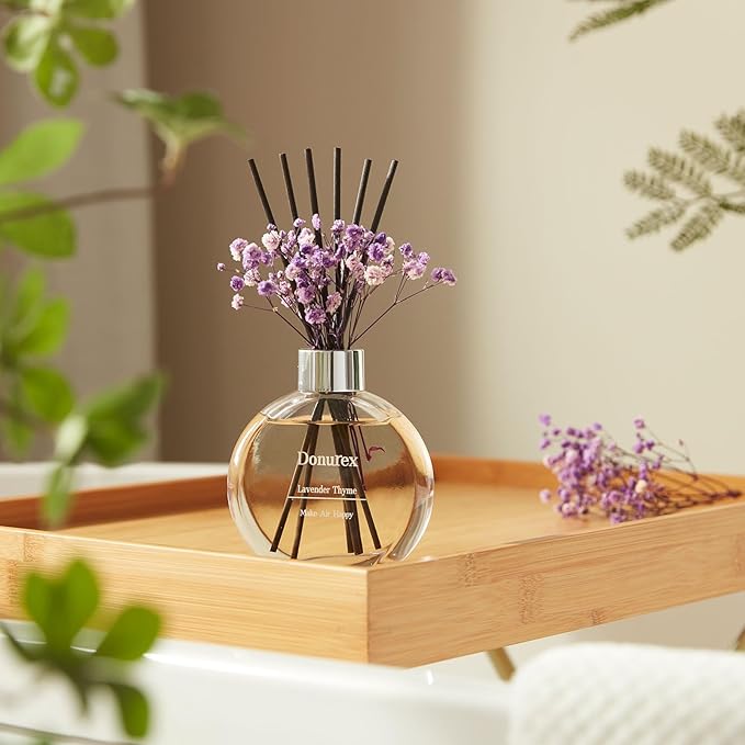 Flower Reed Diffuser Set 5.07oz Lavender Thyme Scent Diffuser with Sticks Home Fragrance Reed Diffuser for Bathroom Shelf Decor