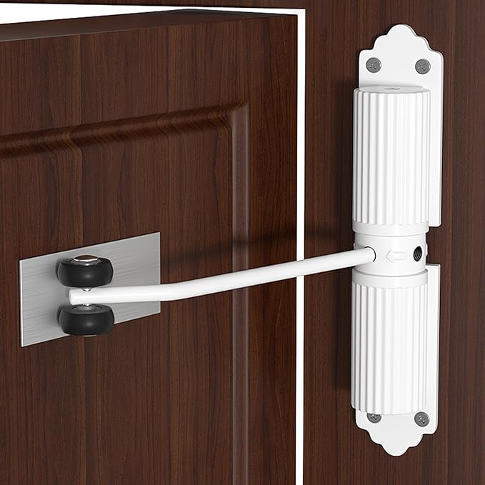 Automatic Door Closer, Zinc Alloy Safety Spring Door Closer 20-60kg Closing Door Hinge, Adjustable Door Spring Closer for Commercial & Home Use with Screws(White)