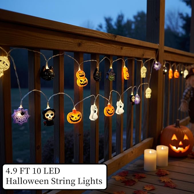 Halloween String Lights, 4.9Ft 10 LED Fall Fairy Lights Skull String Lights Halloween Decor Autumn Light Battery Optional 2 Flashing Modes Cute Lights 2026 Indoor Outdoor Decor for Home Yard Patio
