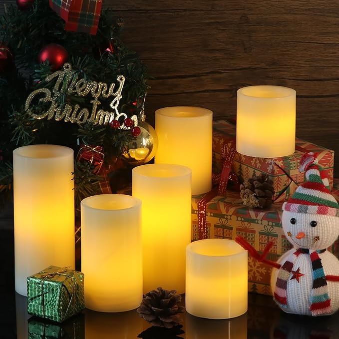 Wondise Flameless Flickering Candles with Remote & Timer, Battery Operated Real Wax with Optical Fiber Wick 6PCS LED Candles for Thanksgiving Christmas Home Holidays Decoration(D3 x H3 4" 5" 6" 7")