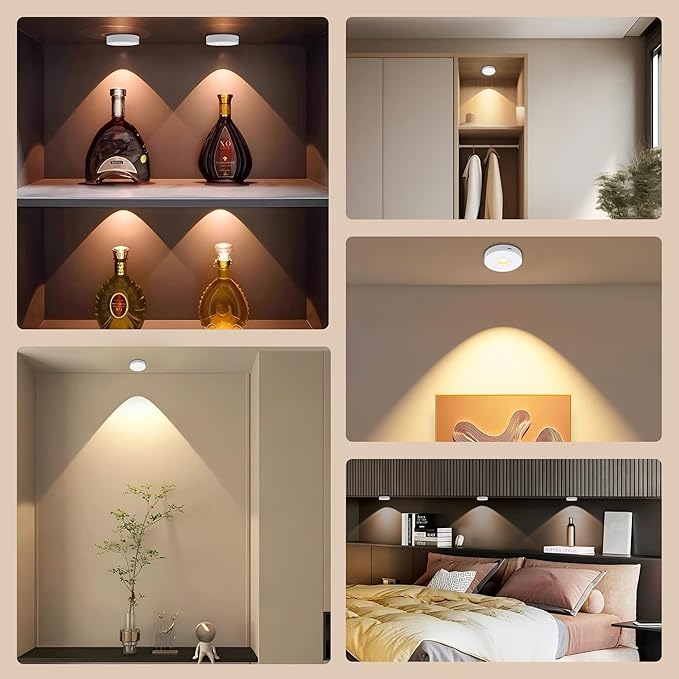 Rechargeable Puck Lights, 3 CCT & Dimmable Under Cabinet Lighting Wireless Magnetic Battery Operated Closet Light 2W 70LM White(5 Pack, Remote Control not Included)