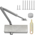 Commercial Door Closer Heavy Duty - Door Automatic Closer Adjustable Spring Size 2-4 - Automatic Door Closers for Home and Commercial Entrances - Non Handed - Fit Doors up to 220 LBS, Aluminum, Silver