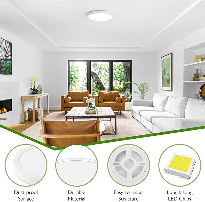 LED Flush Mount Ceiling Light Fixture, 100W Equivalent Modern Kitchen Recessed Ceiling Lamp 5000K Daylight White 15W 1200Lm 7 Inch Closet Round Surface Mount for Laundry Bedroom Hallway(Pack of 4)