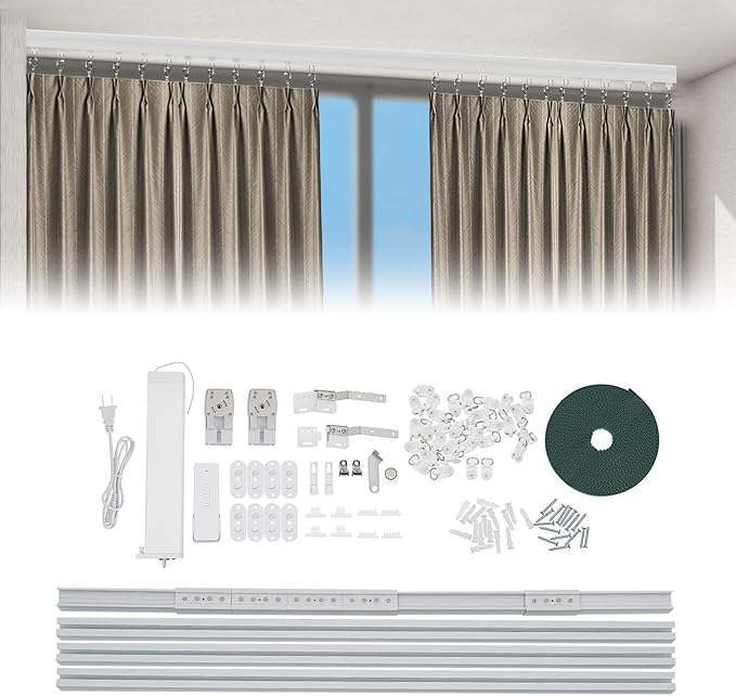 Motorized Curtain Track Celling Smart Curtains System with Remote Control Electric Curtain Rods Rail with Timer&Manual Switching&Limit Device&Touch&Memory Function, 7.08-13.78ft