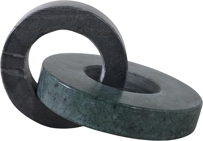 Home Decor and Bathroom Decor Marble Double Ring - Modern Shelf Sculpture and Office Accents for Room Styling - Coffee Table Ornaments and Living Room Decor Statues Design - 6", Green & Black